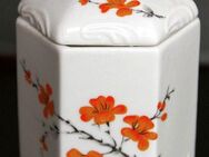 Porzellandose, sechseckig, mit Deckel, orangefarbenes Blumenmotiv - Münster