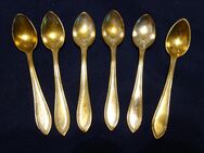 6 Tee-/Kaffeelöffel, Messing versilbert, über 100 Jahre alt, ca. 11 cm lang - Schwabach