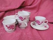 Weisswasser Porzellan Kaffeegeschirr Pinke Rose / 6 Tassen + 6 Untertassen / DDR - Zeuthen