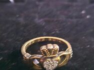 Claddagh Ring mit echten Diamenten 925 vergoldet - München Schwabing-West